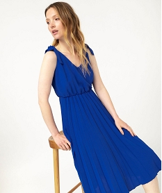 GEMO Robe à bretelles nouées avec bas plissé femme Bleu