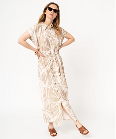 GEMO Robe longue imprimée à manches courtes femme Imprimé