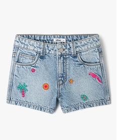 GEMO Short en jean délavé à broderies tropicales fille bleu vif