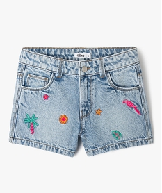 GEMO Short en jean délavé à broderies tropicales fille Gris