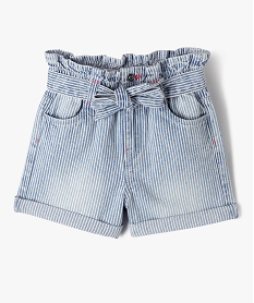 GEMO Short en jean rayé taille haute avec ceinture fille Bleu