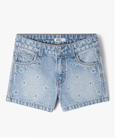 GEMO Short en jean délavé à strass brillants fille bleu vif