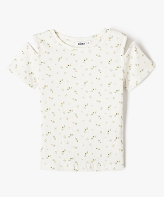 GEMO Tee-shirt manches courtes à motifs fleuris avec épaules dénudées fille Jaune
