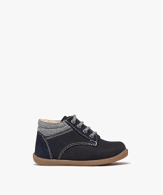 GEMO Chaussures premiers pas bébé garçon unies en cuir à col denim Bleu
