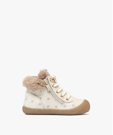 GEMO Chaussures premiers pas bébé fille boots en cuir à col duveteux et semelle pailletée - Alma Planète Beige