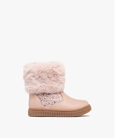 GEMO Bottes bébé fille à col peluche et semelle épaisse rainurée détails pailletés rose standard