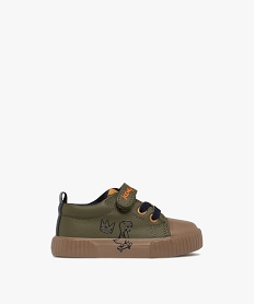 GEMO Baskets bébé garçon en toile petit dinosaure à scratch et à lacets élastiques kaki standard