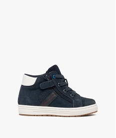 GEMO Baskets garçon mid-cut dessus en cuir suédé à zip et lacets Bleu