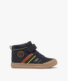 GEMO Baskets garçon mid-cut en suédine et à scratch avec bandes contrastantes Bleu