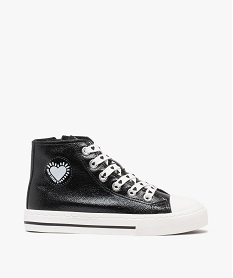 GEMO Baskets montantes vernies à lacets cœurs fille noir vif