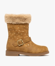 GEMO Bottines fille fourrées et à col duveteux avec étoiles brillantes Beige