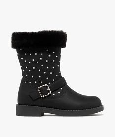 GEMO Bottines fille fourrées et à col duveteux avec étoiles brillantes Noir