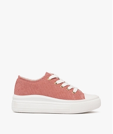 GEMO Baskets fille compensées en velours côtelé à lacets rose vif