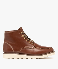 GEMO Boots homme casual dessus en cuir à lacets bicolores Brun