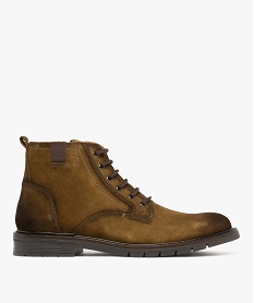 GEMO Boots homme dessus en cuir suédé bout amande à lacets et à zip marron standard
