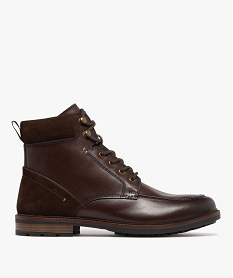 GEMO Boots homme dessus en cuir à ourlets en relief et à zip intérieur Brun