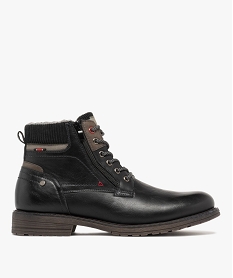 GEMO Boots homme fourrées à lacets et zip latéral avec col côtelé noir vif