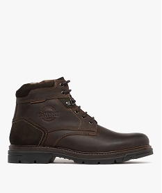 GEMO Boots homme dessus en cuir avec col suédé et semelle crantée marron chine