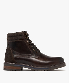 GEMO Boots dessus en cuir avec col en maille à semelle crantée homme marron standard