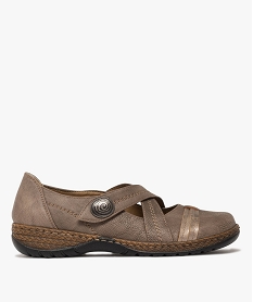 GEMO Ballerines confort à brides croisées fermeture scratch femme marron fonce