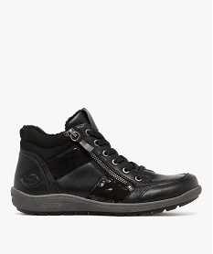 GEMO Boots femme confort fourrées à zip et à lacets noir standard