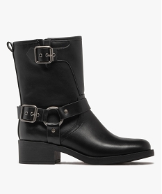GEMO Boots femme avec brides fantaisie style cavalières et bout carré noir standard