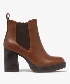 GEMO Boots femme à talon flare et semelle plateforme avec bout carré marron standard