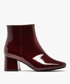 GEMO Bottines femme à talon carré vernies et à zip Rouge