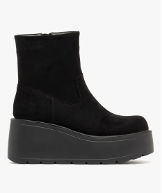 GEMO Boots femme à talon compensé en suédine et à zip noir standard