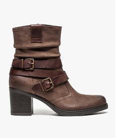 GEMO Bottines femme à talon carré et à lacets avec bride à boucle marron standard