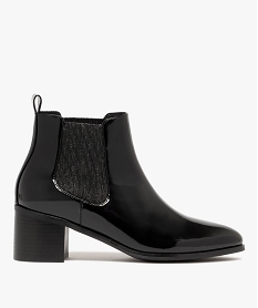 GEMO Bottines femme à talon carré dessus vernis style Chelsea détail pailleté noir standard