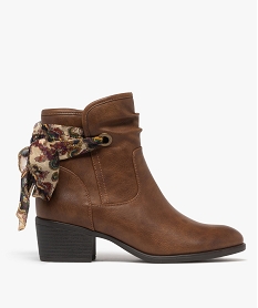 GEMO Boots femme fourrées à talon carré avec foulard noué style vintage marron standard