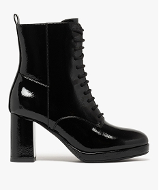GEMO Boots femme vernies à talon flare avec lacets et zip intérieur noir standard