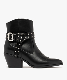 GEMO Boots femme à talon cubain santiags bout surpiqué avec brides fantaisie cloutées noir standard