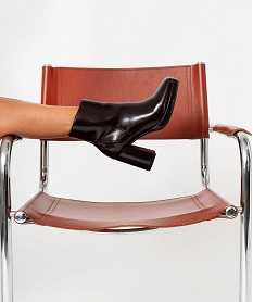 GEMO Boots femme à talon flare et bout carré dessus vernis Rouge