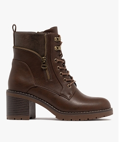 GEMO Boots femme à talon large et semelle crantée avec zip fantaisie marron standard