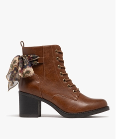 GEMO Bottines femme à talon avec lacets et zip foulard fantaisie noué marron standard