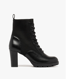 GEMO Boots femme à talon col strech avec plateforme crantée noir standard