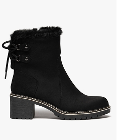 GEMO Boots femme fourrées à talon dessus en suédine avec zip intérieur noir standard