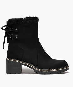 GEMO Boots femme fourrées à talon dessus en suédine avec zip intérieur Noir