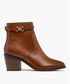 GEMO Bottines femme à talon carré et dessus en cuir avec bride fantaisie - Tanéo marron standard
