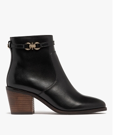 GEMO Bottines femme à talon carré et dessus en cuir avec bride fantaisie - Tanéo noir standard