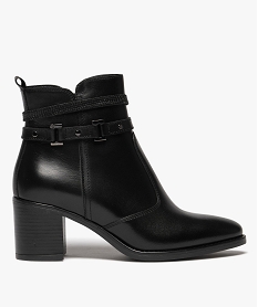 GEMO Bottines femme à talon carré dessus en cuir avec brides fantaisie - Taneo Noir