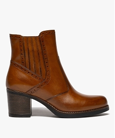 GEMO Bottines femme à talon carré dessus en cuir avec col fleuri - Taneo Orange