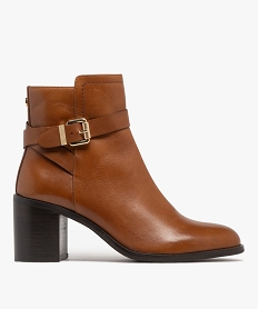 GEMO Bottines femme à talon carré et dessus en cuir bride à boucle dorée - Tanéo marron standard