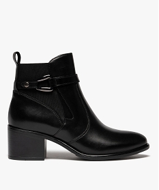 GEMO Boots femme à talon carré dessus en cuir uni à zip et bride à boucle fantaisie - Taneo Noir