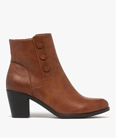 GEMO Bottines à talon carrée avec trois boutons fantaisie et à zip marron standard