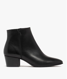 GEMO Bottines femme dessus en cuir à petit talon cubain et bout amande - Tanéo noir standard