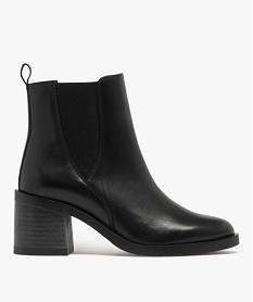 GEMO Bottines Chelsea en cuir à talon haut et large femme - Tanoo noir standard
