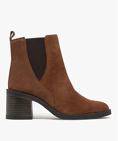 GEMO Bottines Chelsea en cuir à talon haut et large femme - Tanoo marron standard